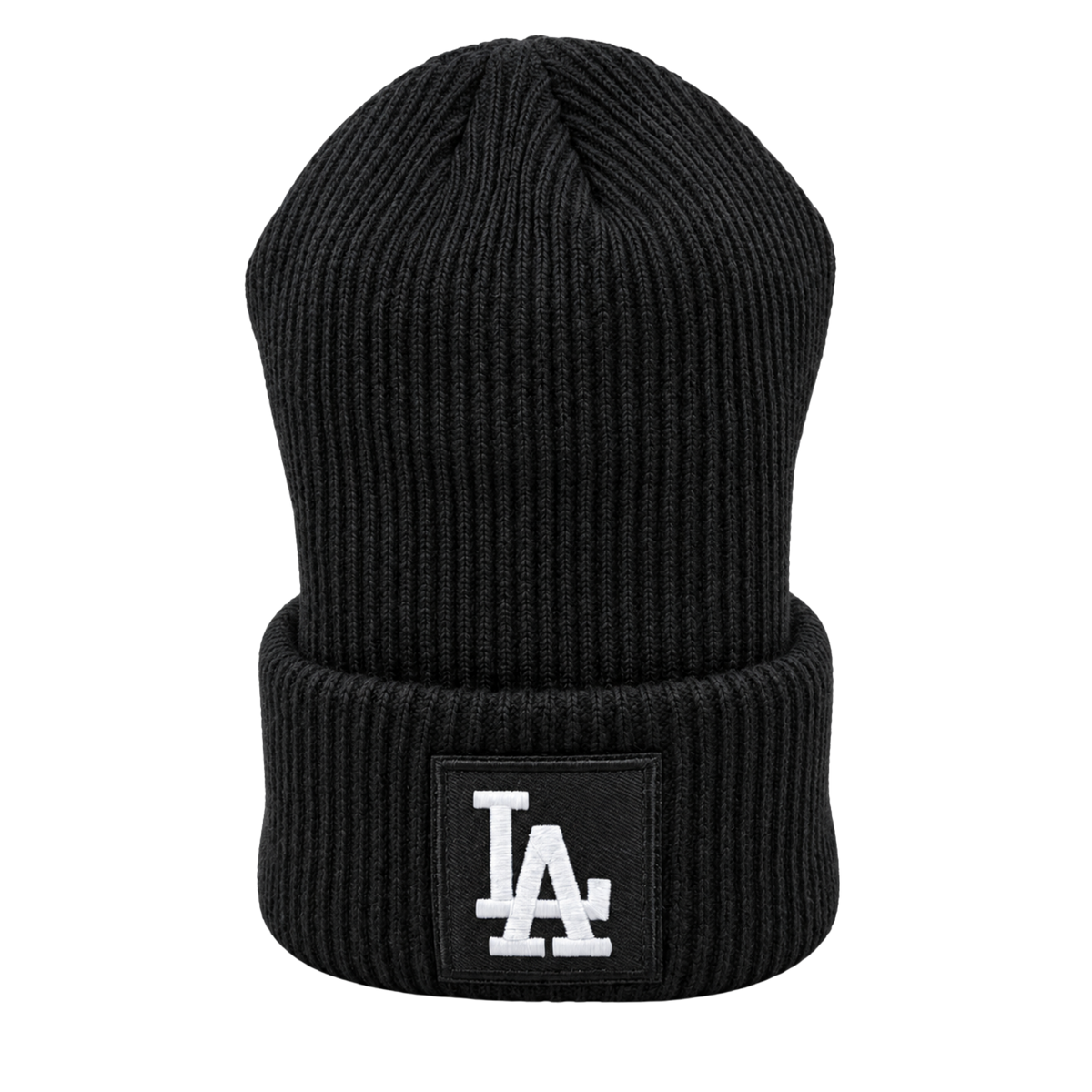 Los Angeles Dodgers Patch Ribbed Beanie – Black & White