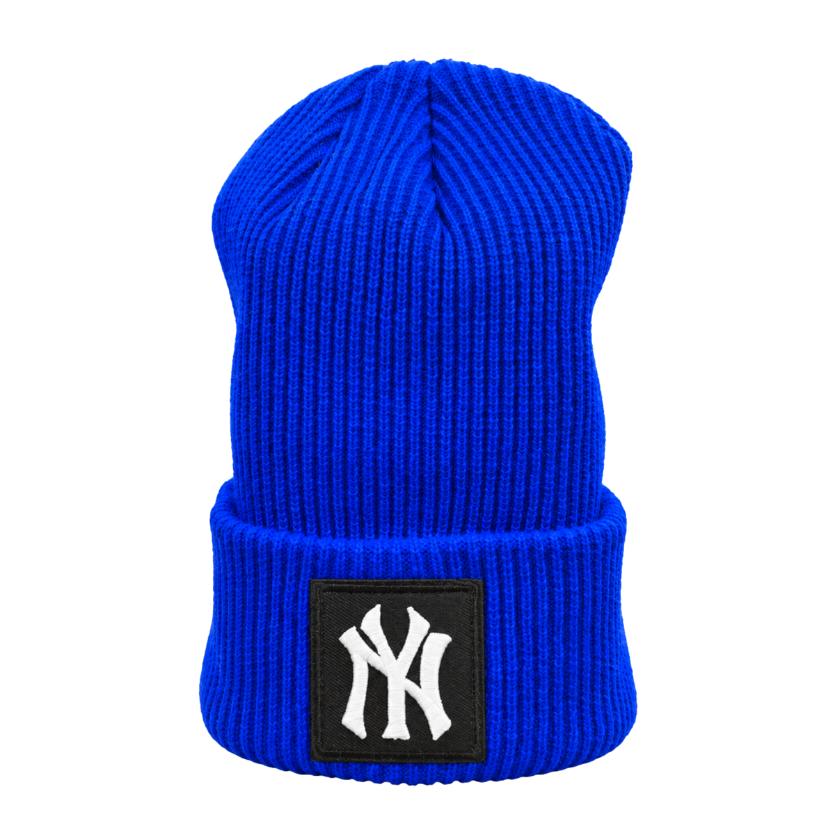 New York Yankees Patch Ribbed Beanie – Royal Blue, Black & White