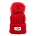 UGG Australia Faux Fur Pom-Pom Ribbed Beanie – Red