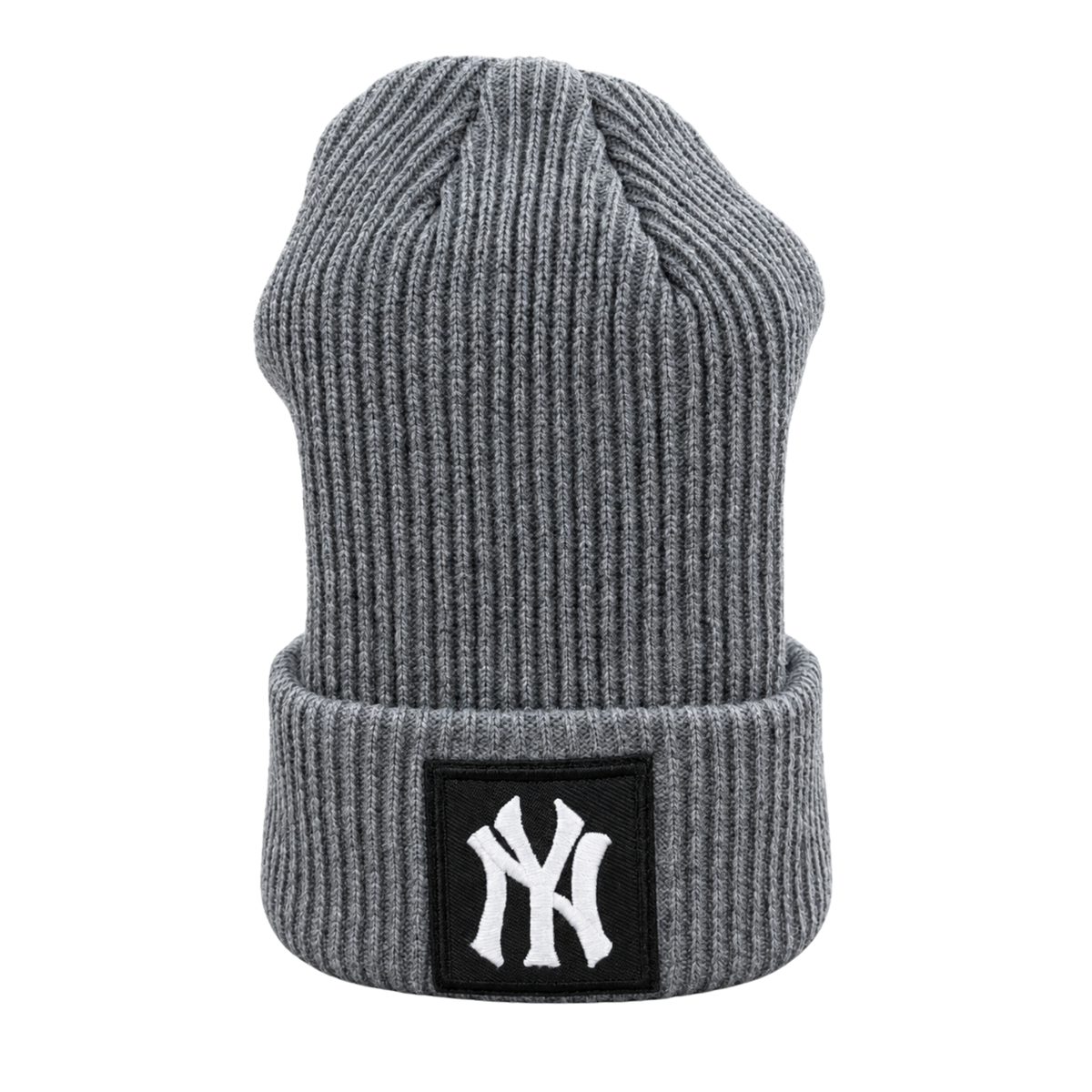 New York Yankees Patch Ribbed Beanie – Grey, Black & White