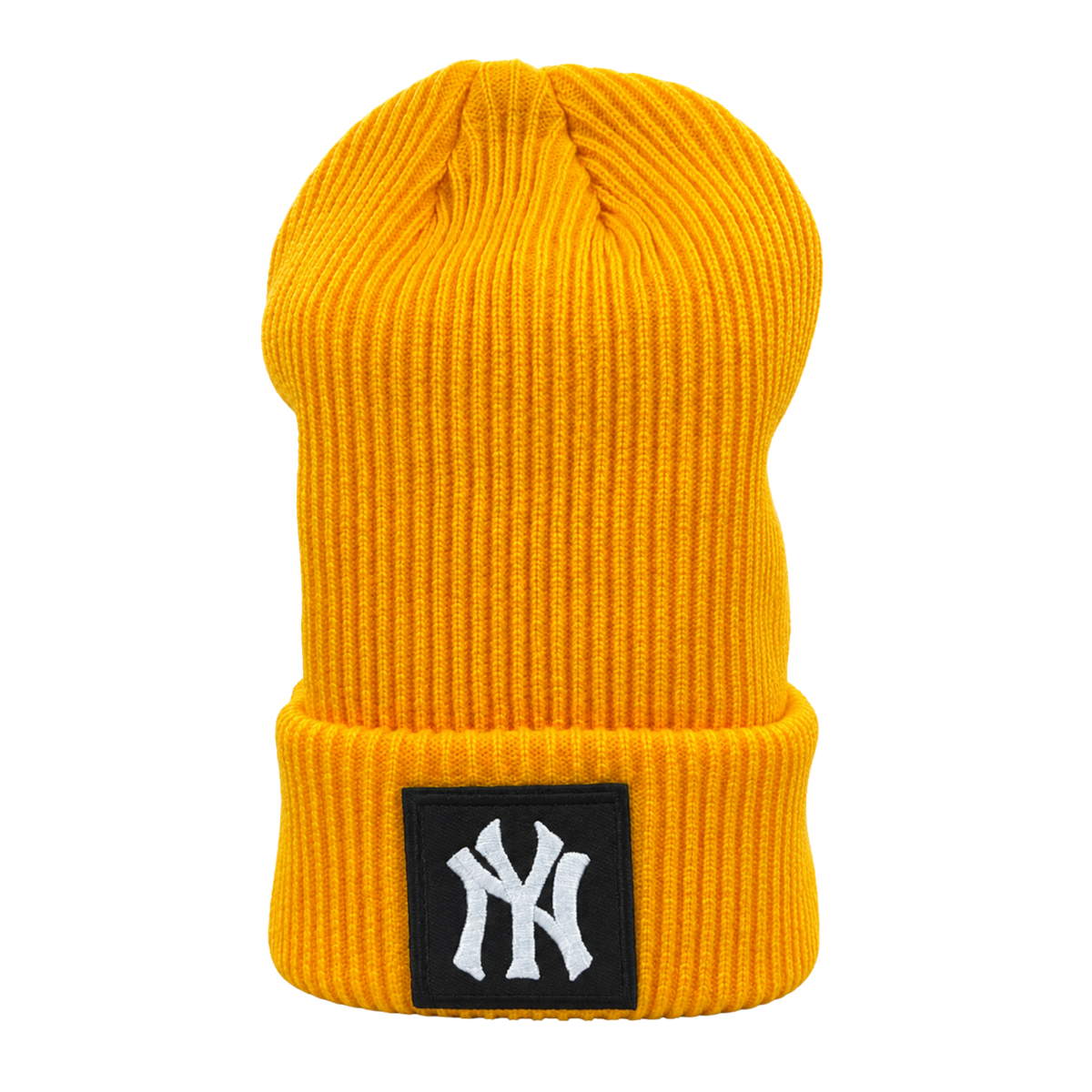 New York Yankees Patch Ribbed Beanie – Yellow, Black & White