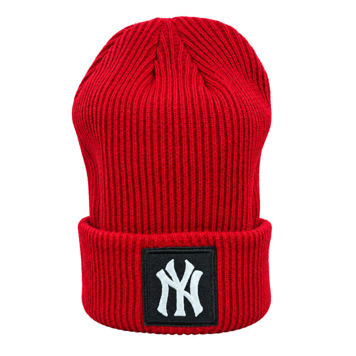 New York Yankees Patch Ribbed Beanie – Red, Black & White